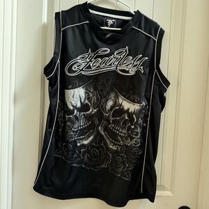 Fearless Skull Roses Sleeveless Jersey Tattoo Biker Gothic Streetwear Black M XL